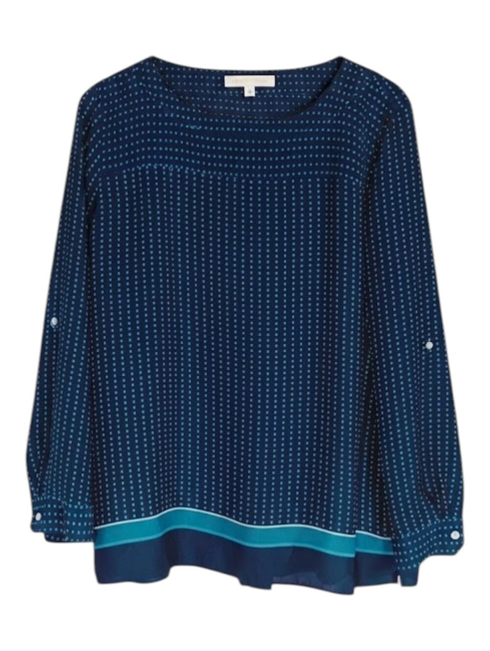 Loft Blue and Teal roll tab Long Sleeve Blouse Size L